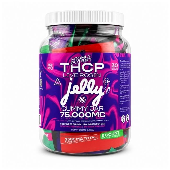 NYB JELLY HIGHLY POTENT THCP LIVE ROSIN 75,000MG GUMMIES 5PK 30CT/ JAR NYB JELLY HIGHLY POTENT THCP LIVE ROSIN 75,000MG GUMMIES 5PK 30CT/ JAR