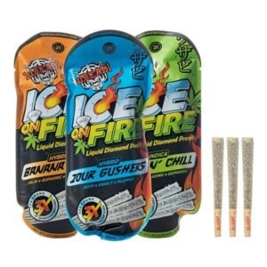 WAZABI EXOTICS ICE ON FIRE THC-A LIQUID DIAMONDS 3 X 2GM PRE ROLLS 5CT DISPLAY