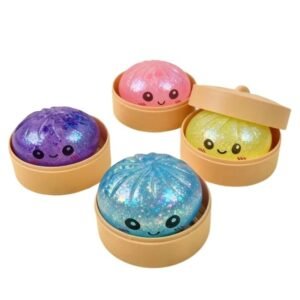 SQUISHY BUN DUMPLING ONE SET GLITTER EDI. SENSORY FIDGET TOY 12CT/ DISPLAY