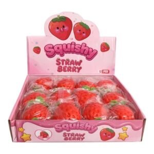 SQUISHY STRAWBERRY MEDIUM SOFT STRETCHY SENSORY FIDGET TOY 12CT/ DISPLAY
