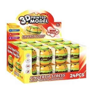 BURGER SHAPE 3D PRINTED MODEL FINGERTIP STRESS RELIEF-INFINITE CREATIVITY 24CT/ DISPLAY