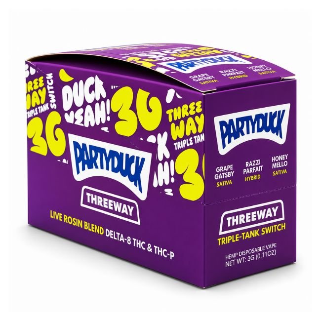 PARTYDUCK D8 + THC-A + THC-P LIVE ROSIN BLEND 3GM SWITCH DISPO 5CT DISPLAY PARTYDUCK D8 + THC-A + THC-P LIVE ROSIN BLEND 3GM SWITCH DISPO 5CT DISPLAY